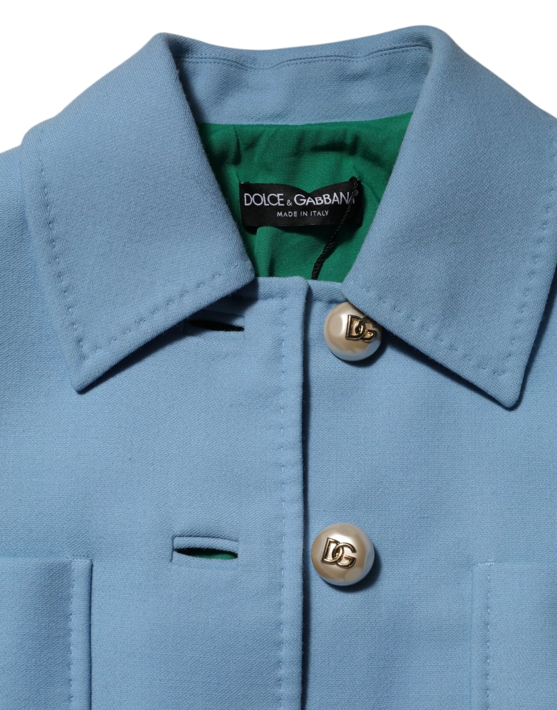 Dolce & Gabbana Blue Buttoned Down Trench Coat Jacket by Dolce & Gabbana