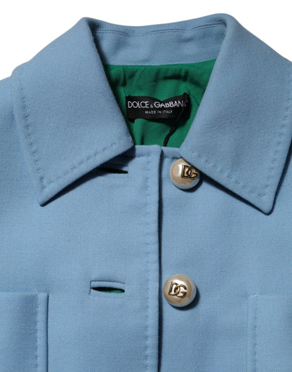 Dolce & Gabbana Blue Buttoned Down Trench Coat Jacket by Dolce & Gabbana