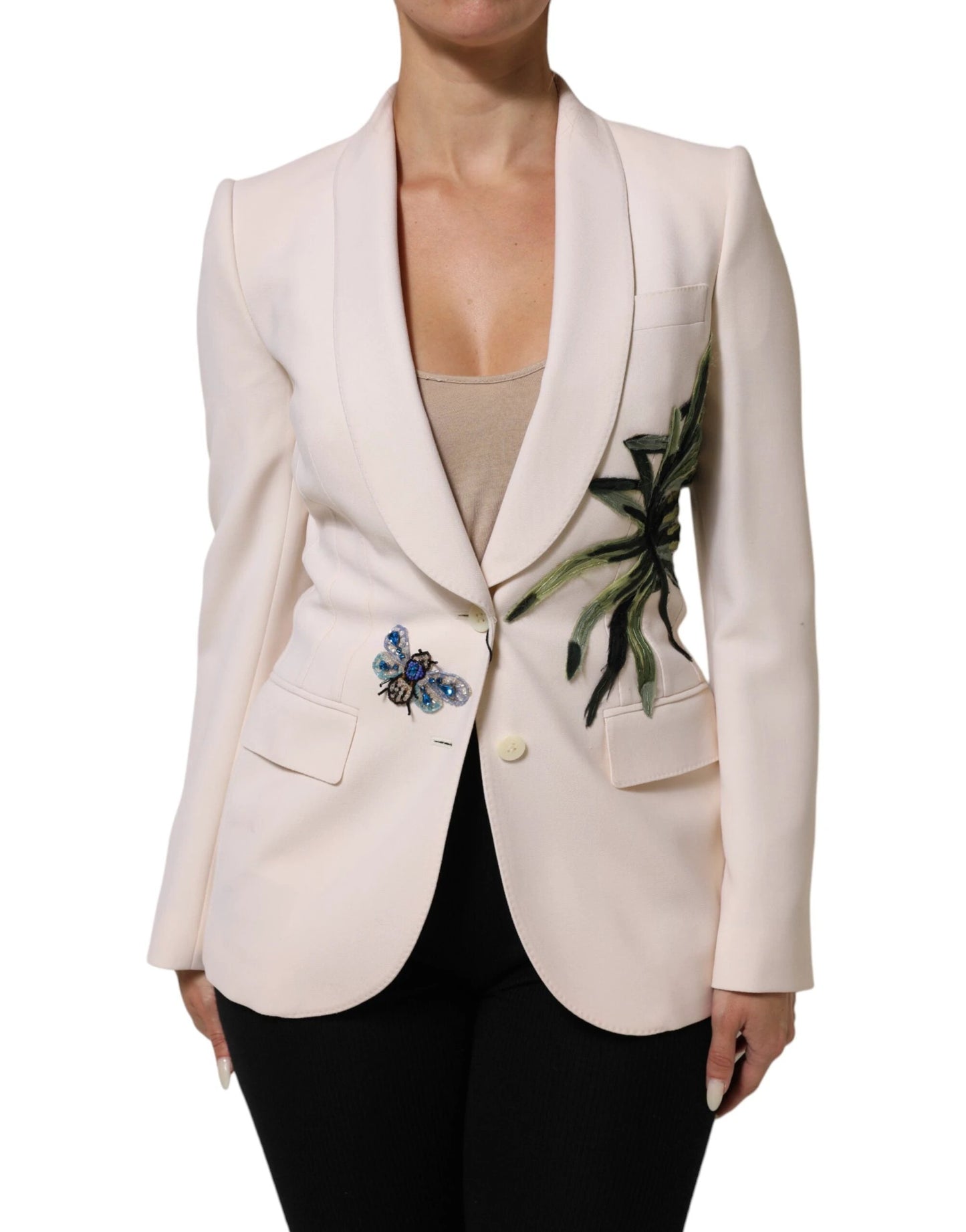 Dolce & Gabbana Beige Embroidered Single Breasted Jacket by Dolce & Gabbana