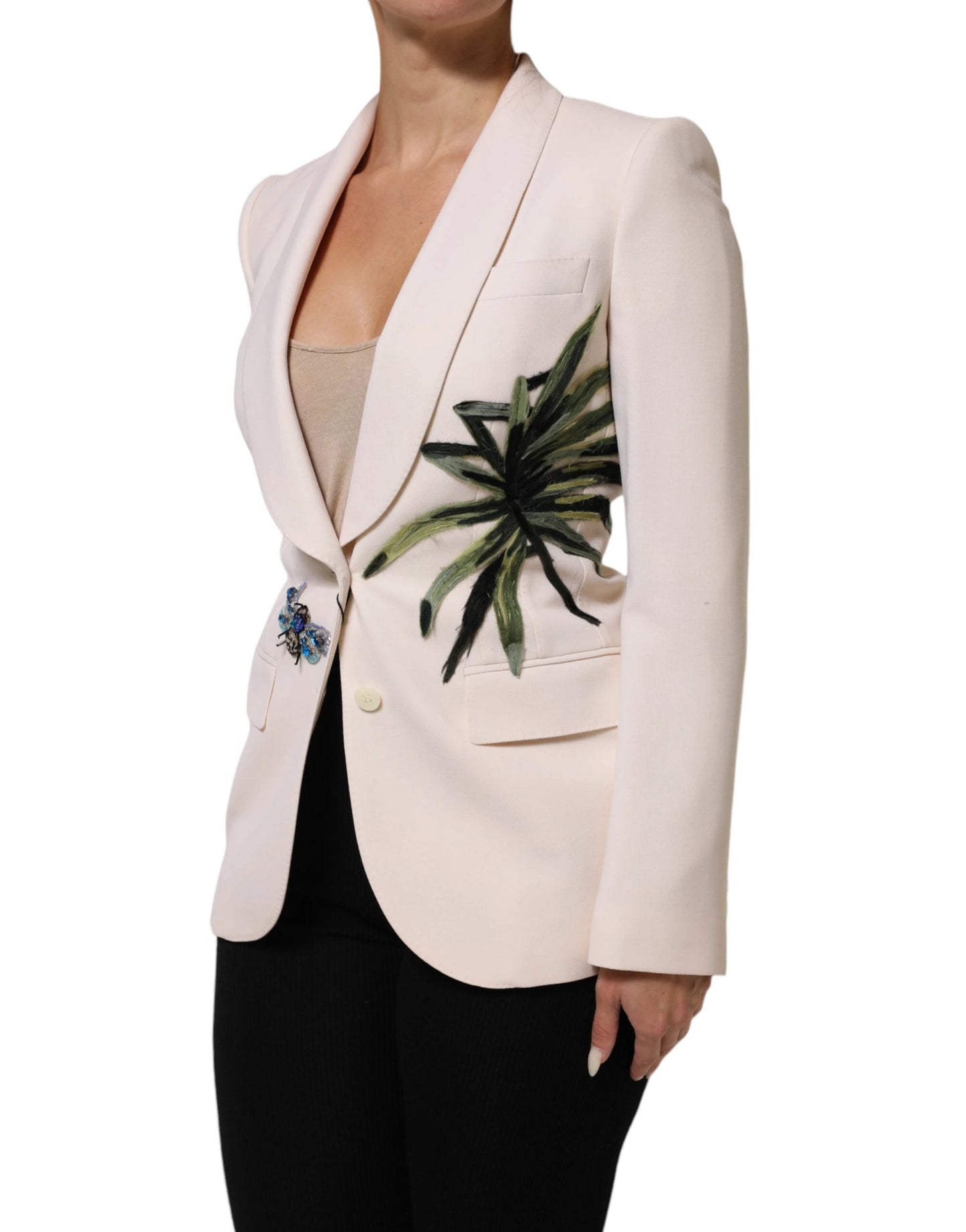 Dolce & Gabbana Beige Embroidered Single Breasted Jacket by Dolce & Gabbana