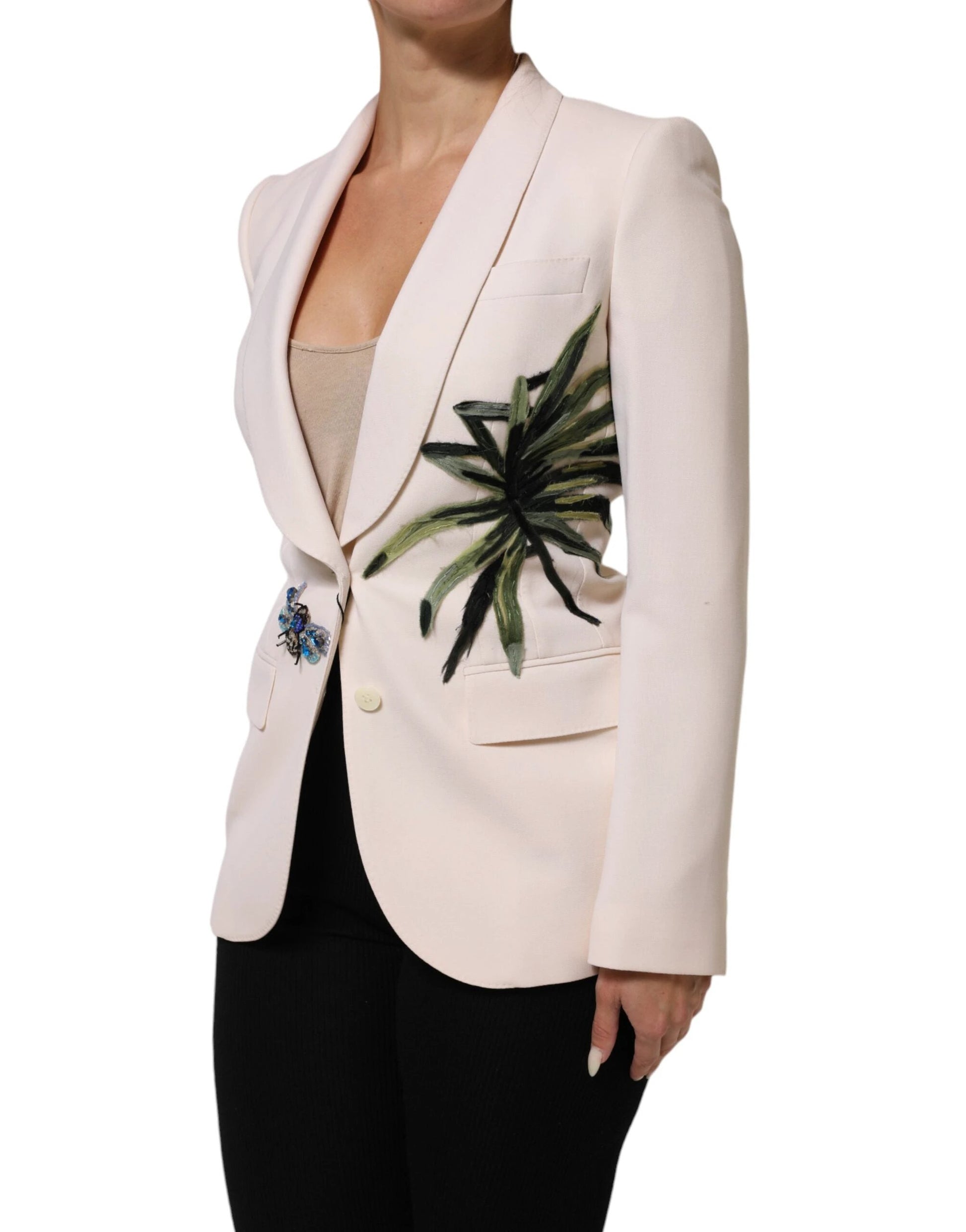 Dolce & Gabbana Beige Embroidered Single Breasted Jacket by Dolce & Gabbana