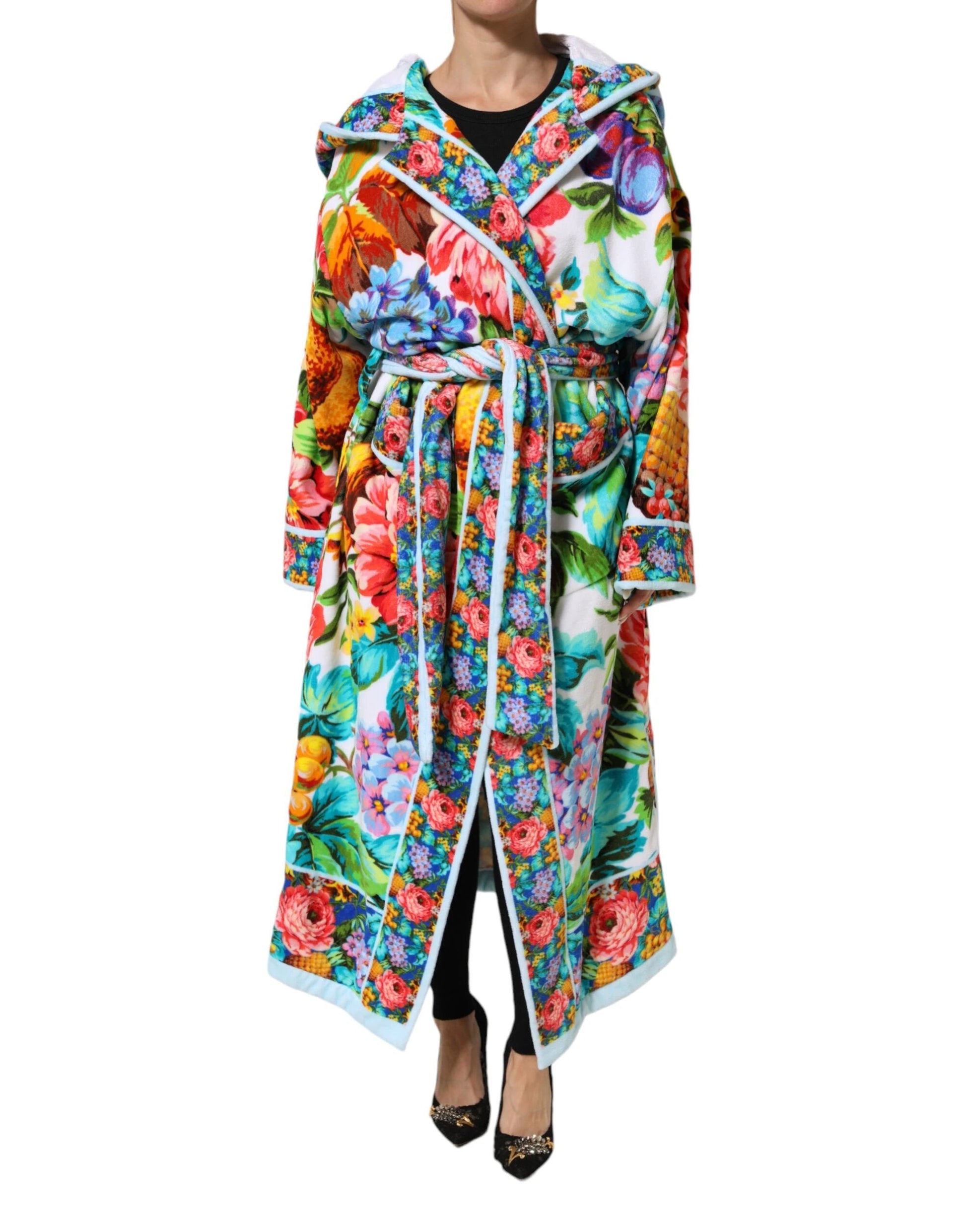 Dolce & Gabbana Multicolor Floral Print Belted Bathrobe Coat Jacket by Dolce & Gabbana