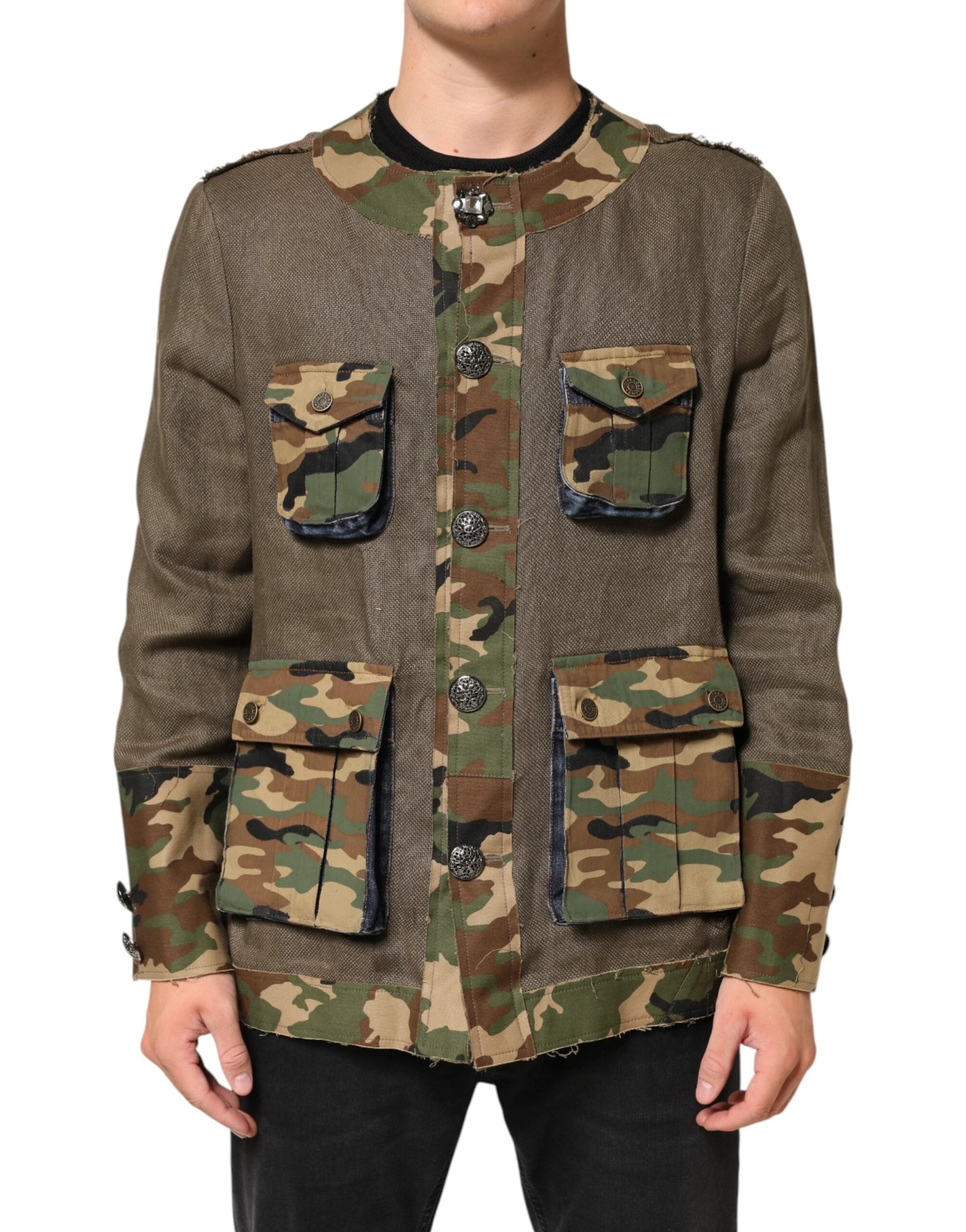 Dolce & Gabbana Brown Camouflage Linen Button Down Jacket by Dolce & Gabbana