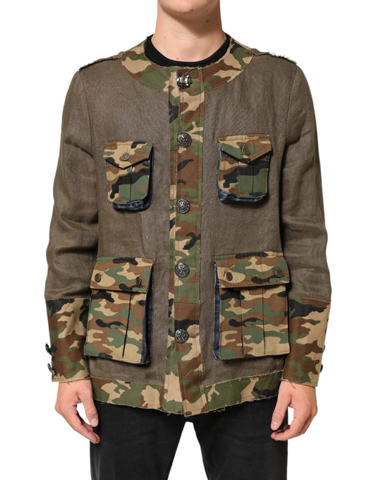 Dolce & Gabbana Brown Camouflage Linen Button Down Jacket by Dolce & Gabbana