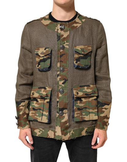 Veste boutonnée Dolce & Gabbana camouflage en lin marron – JKT4105