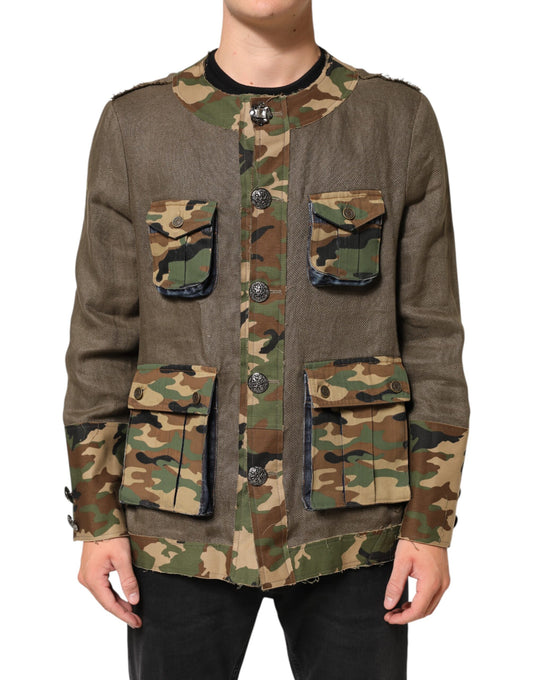 Veste boutonnée Dolce & Gabbana camouflage en lin marron – JKT4105