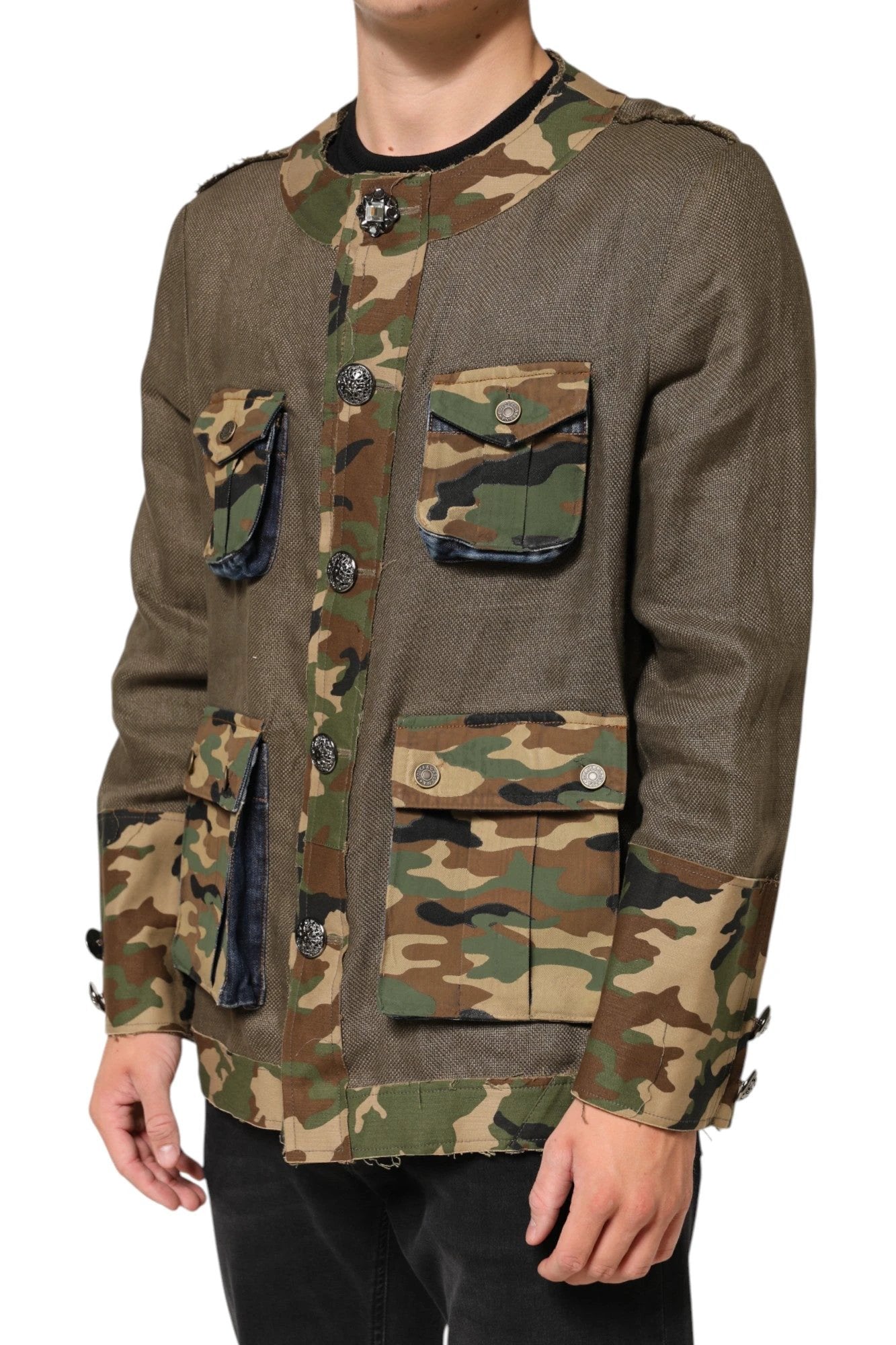 Dolce & Gabbana Brown Camouflage Linen Button Down Jacket by Dolce & Gabbana