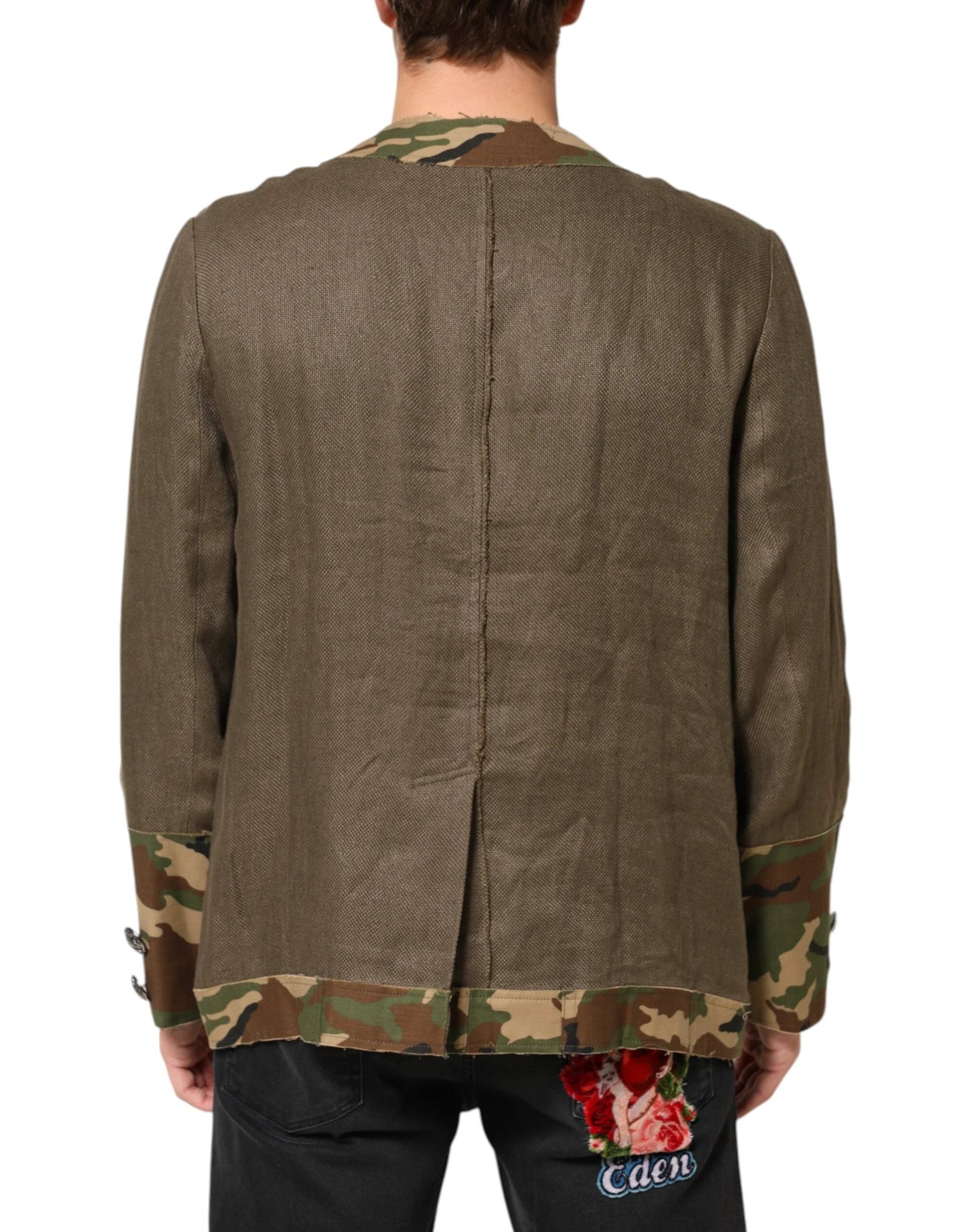 Dolce & Gabbana Brown Camouflage Linen Button Down Jacket by Dolce & Gabbana