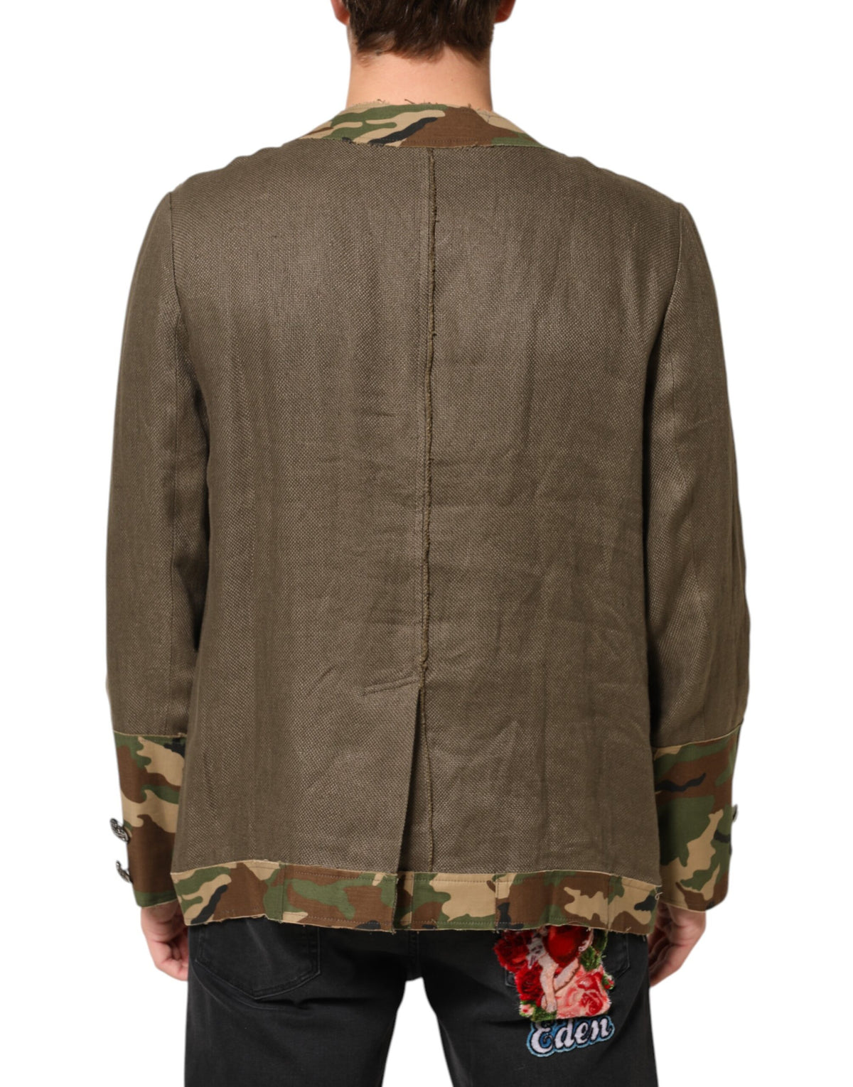 Veste boutonnée Dolce & Gabbana camouflage en lin marron – JKT4105