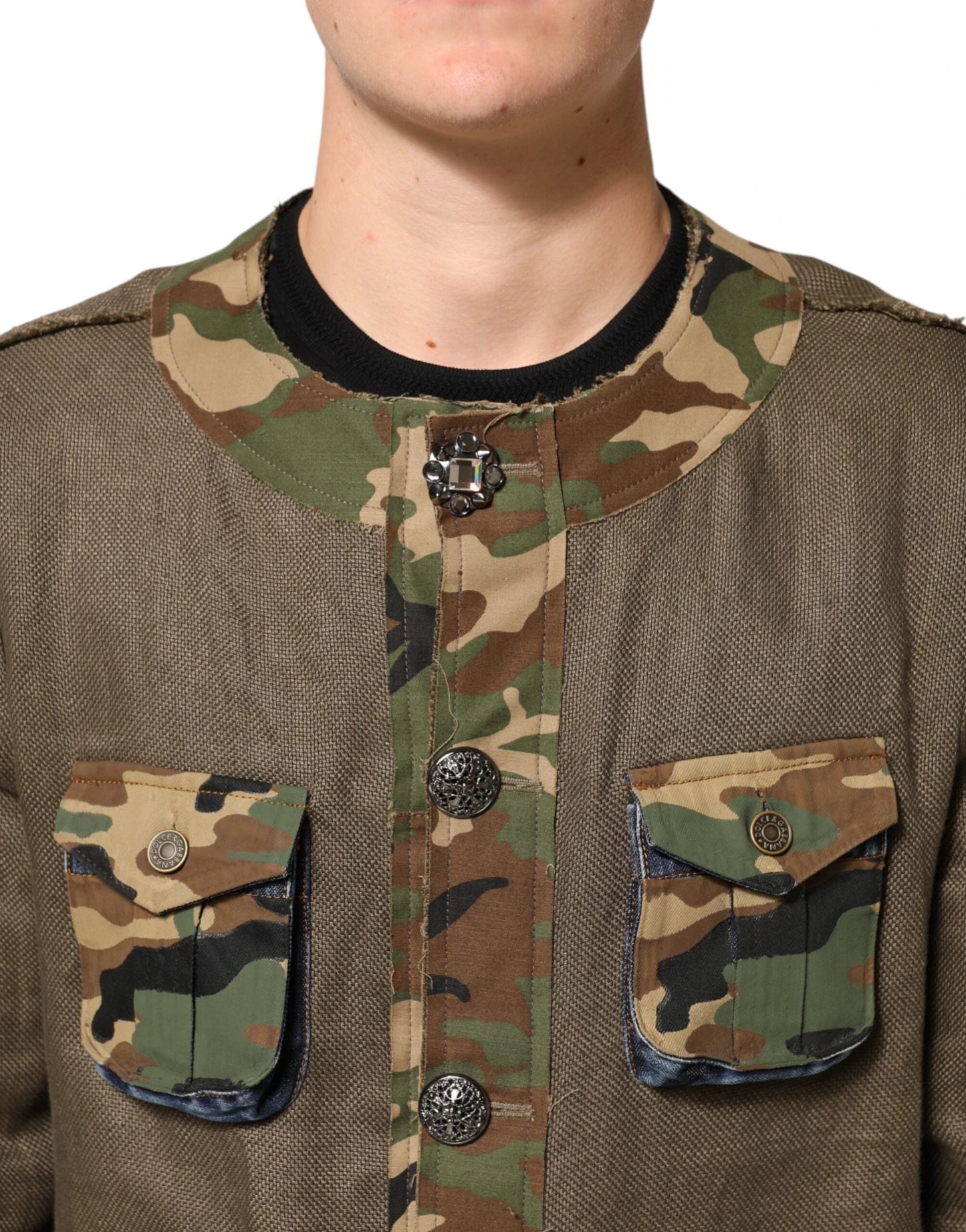 Dolce & Gabbana Brown Camouflage Linen Button Down Jacket by Dolce & Gabbana