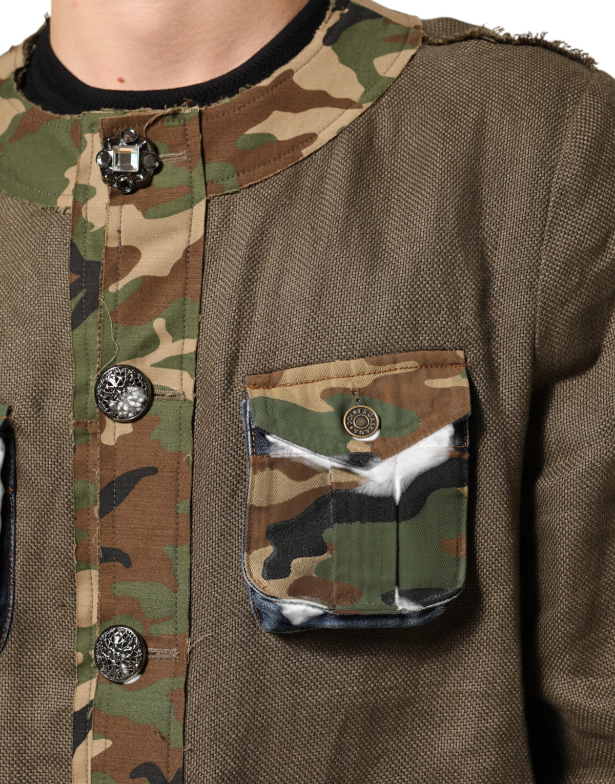 Veste boutonnée Dolce & Gabbana camouflage en lin marron – JKT4105