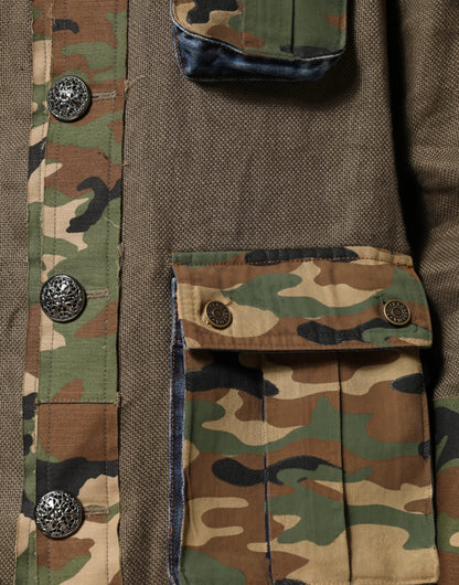 Dolce & Gabbana Brown Camouflage Linen Button Down Jacket by Dolce & Gabbana