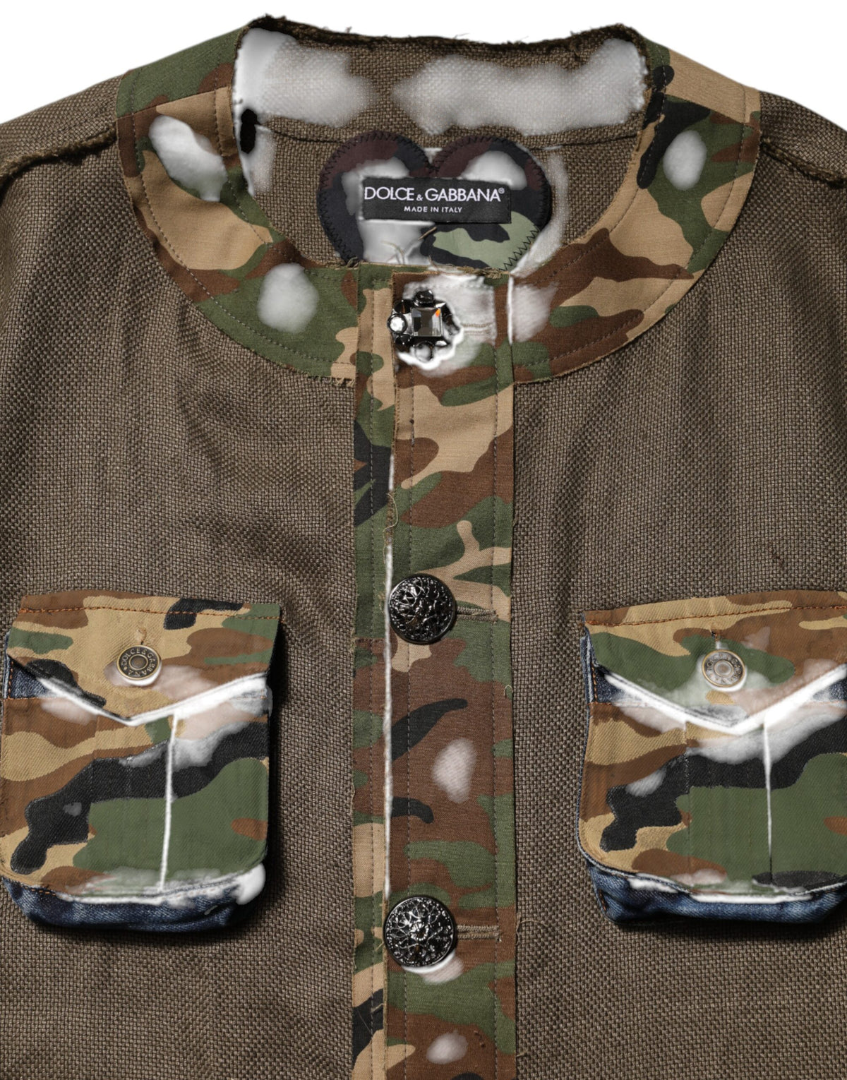 Veste boutonnée Dolce & Gabbana camouflage en lin marron – JKT4105