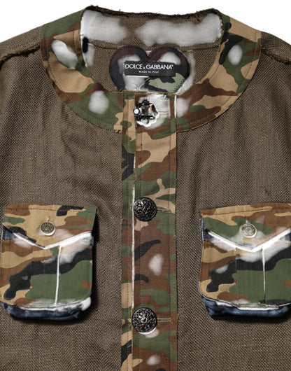 Veste boutonnée Dolce & Gabbana camouflage en lin marron – JKT4105