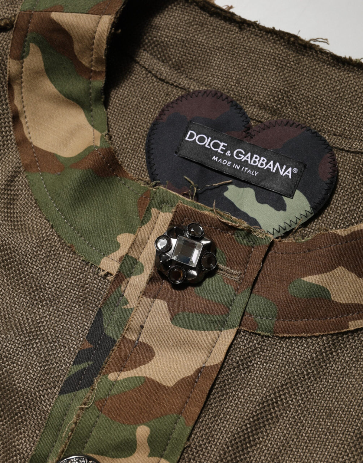 Veste boutonnée Dolce & Gabbana camouflage en lin marron – JKT4105