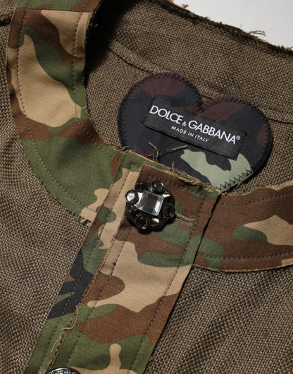 Veste boutonnée Dolce & Gabbana camouflage en lin marron – JKT4105