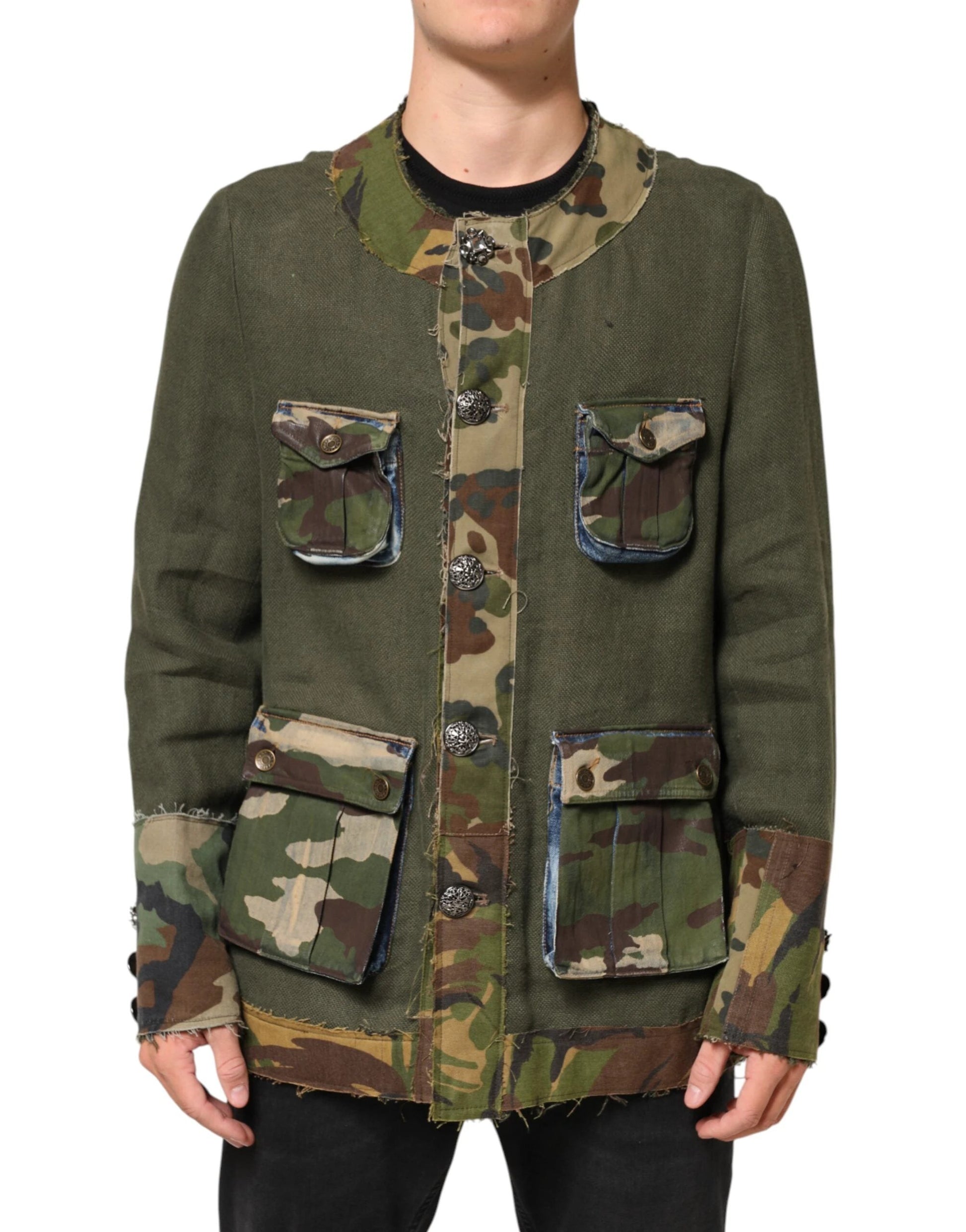 Dolce & Gabbana Brown Camouflage Linen Button Down Jacket by Dolce & Gabbana