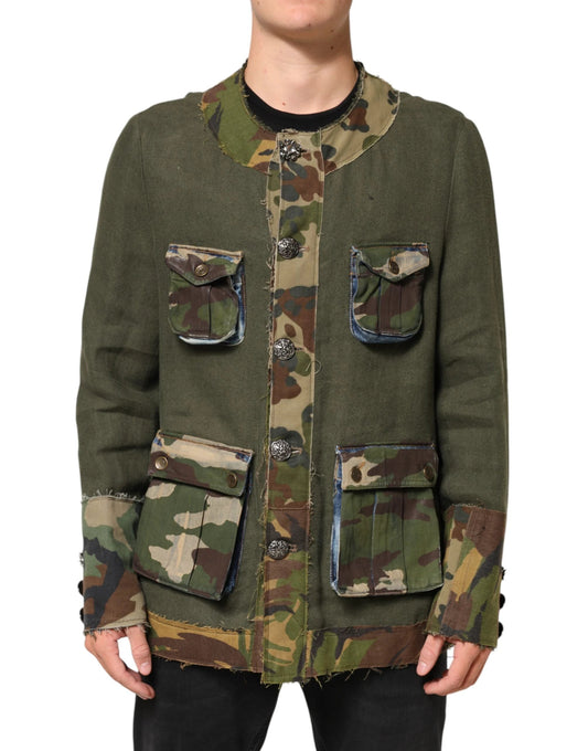 Dolce & Gabbana Brown Camouflage Linen Button Down Jacket by Dolce & Gabbana
