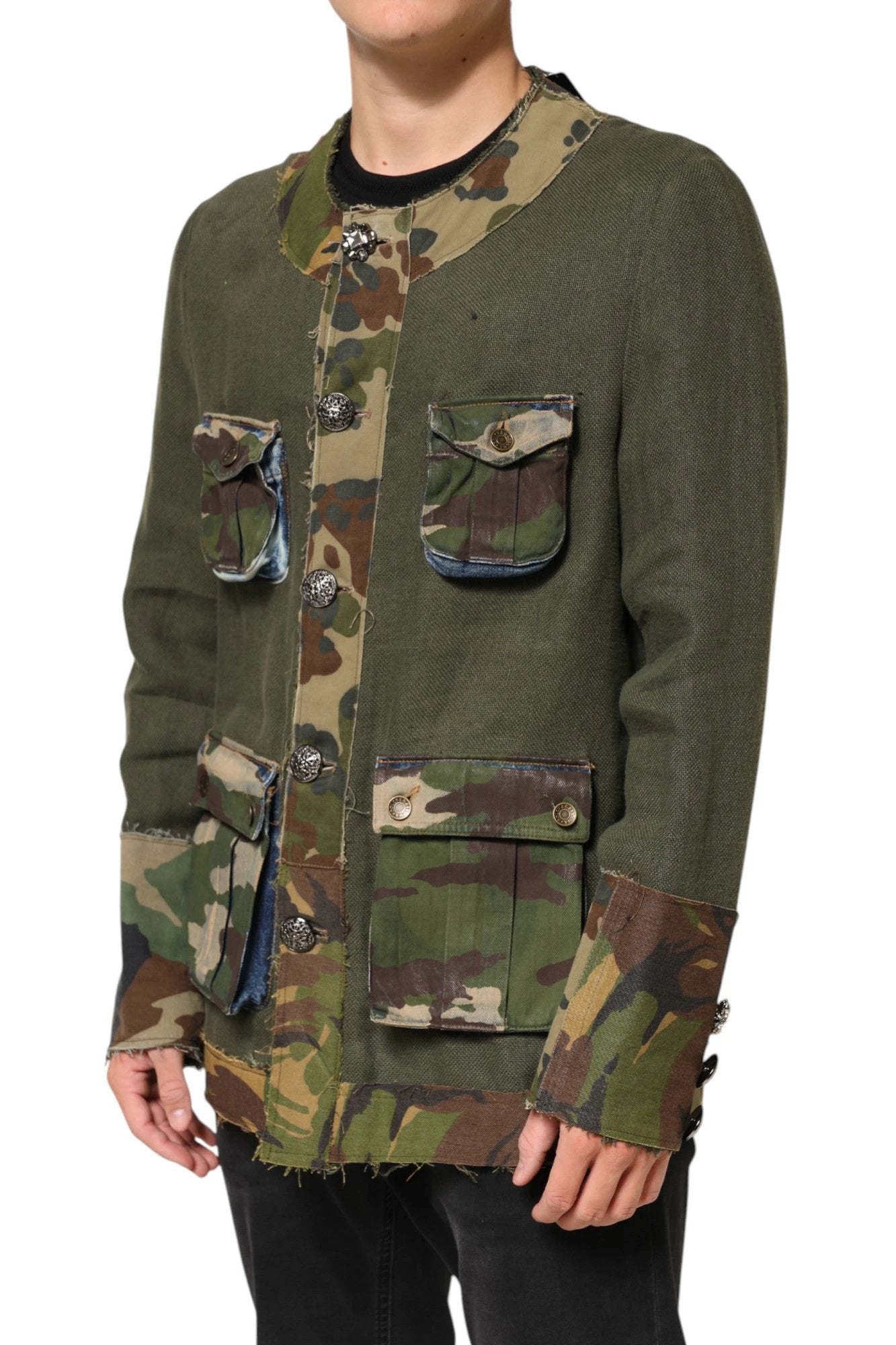 Dolce & Gabbana Brown Camouflage Linen Button Down Jacket by Dolce & Gabbana