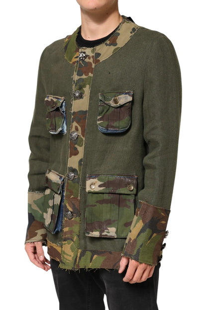 Dolce & Gabbana Brown Camouflage Linen Button Down Jacket by Dolce & Gabbana