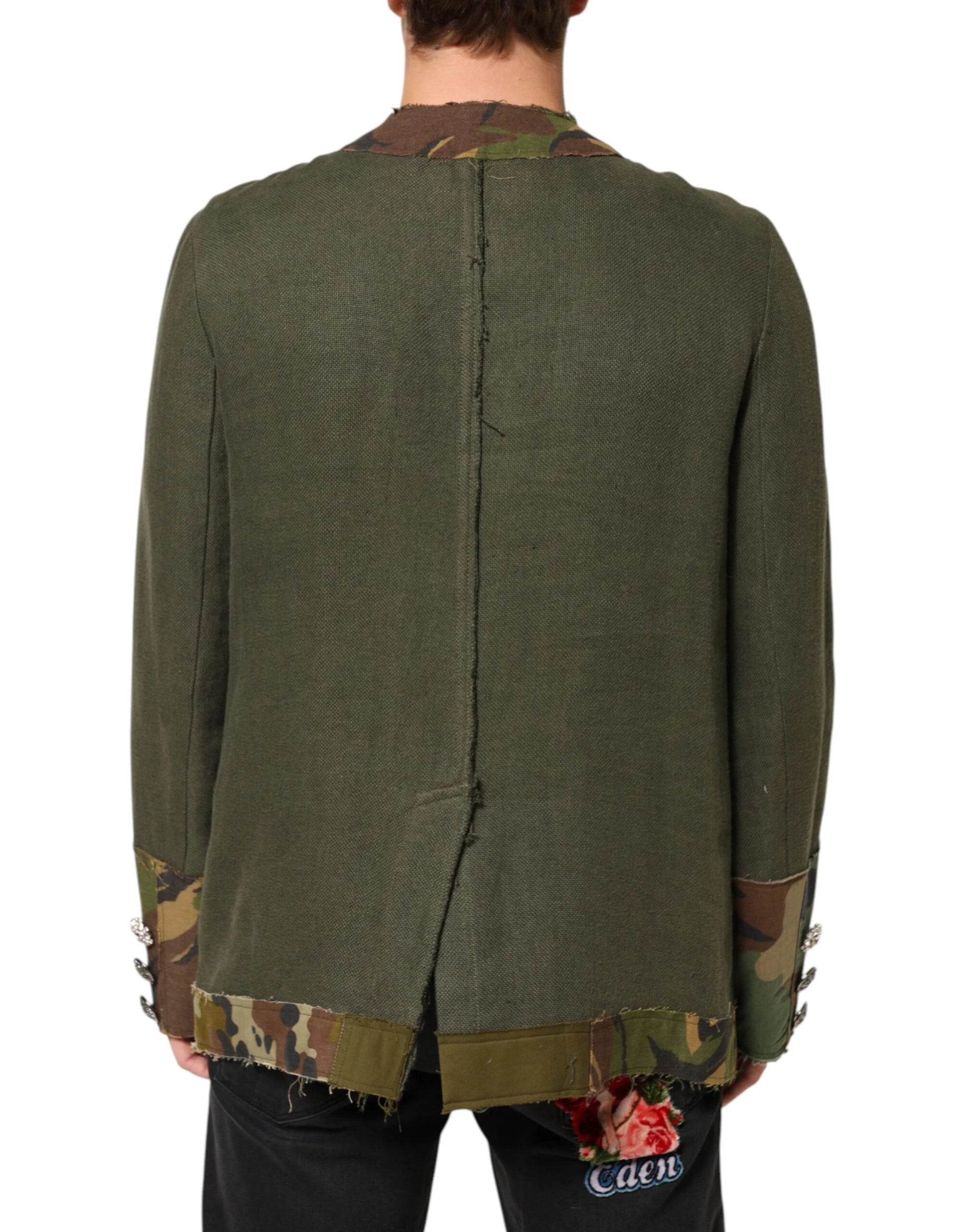 Dolce & Gabbana Brown Camouflage Linen Button Down Jacket by Dolce & Gabbana