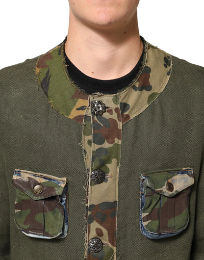 Dolce & Gabbana Brown Camouflage Linen Button Down Jacket by Dolce & Gabbana