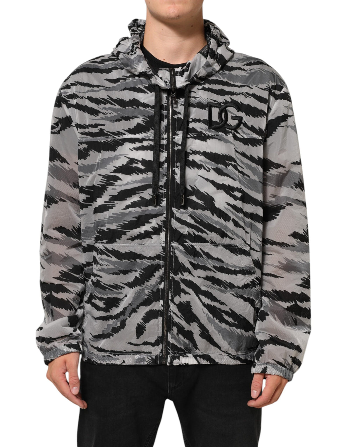 Veste sweat à capuche Dolce & Gabbana camouflage en polyamide gris – JKT4109