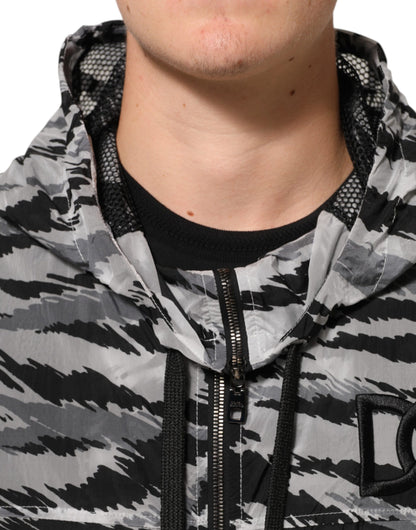 Veste sweat à capuche Dolce & Gabbana camouflage en polyamide gris – JKT4109