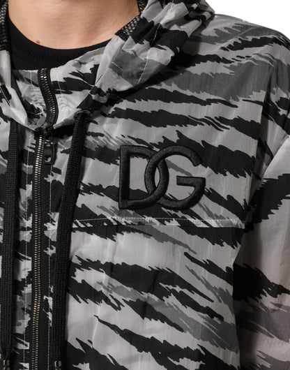 Veste sweat à capuche Dolce & Gabbana camouflage en polyamide gris – JKT4109