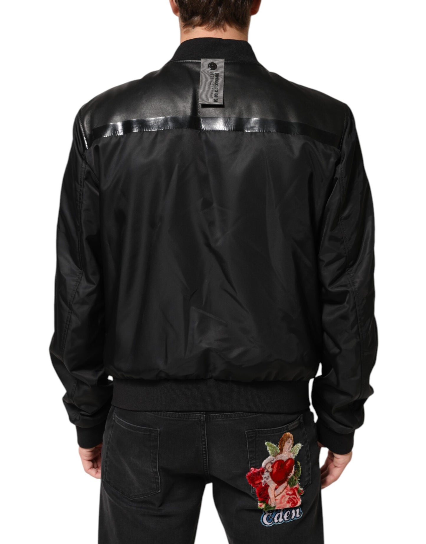 Dolce & Gabbana Black Leather Nylon FullZip Blouson Jacket