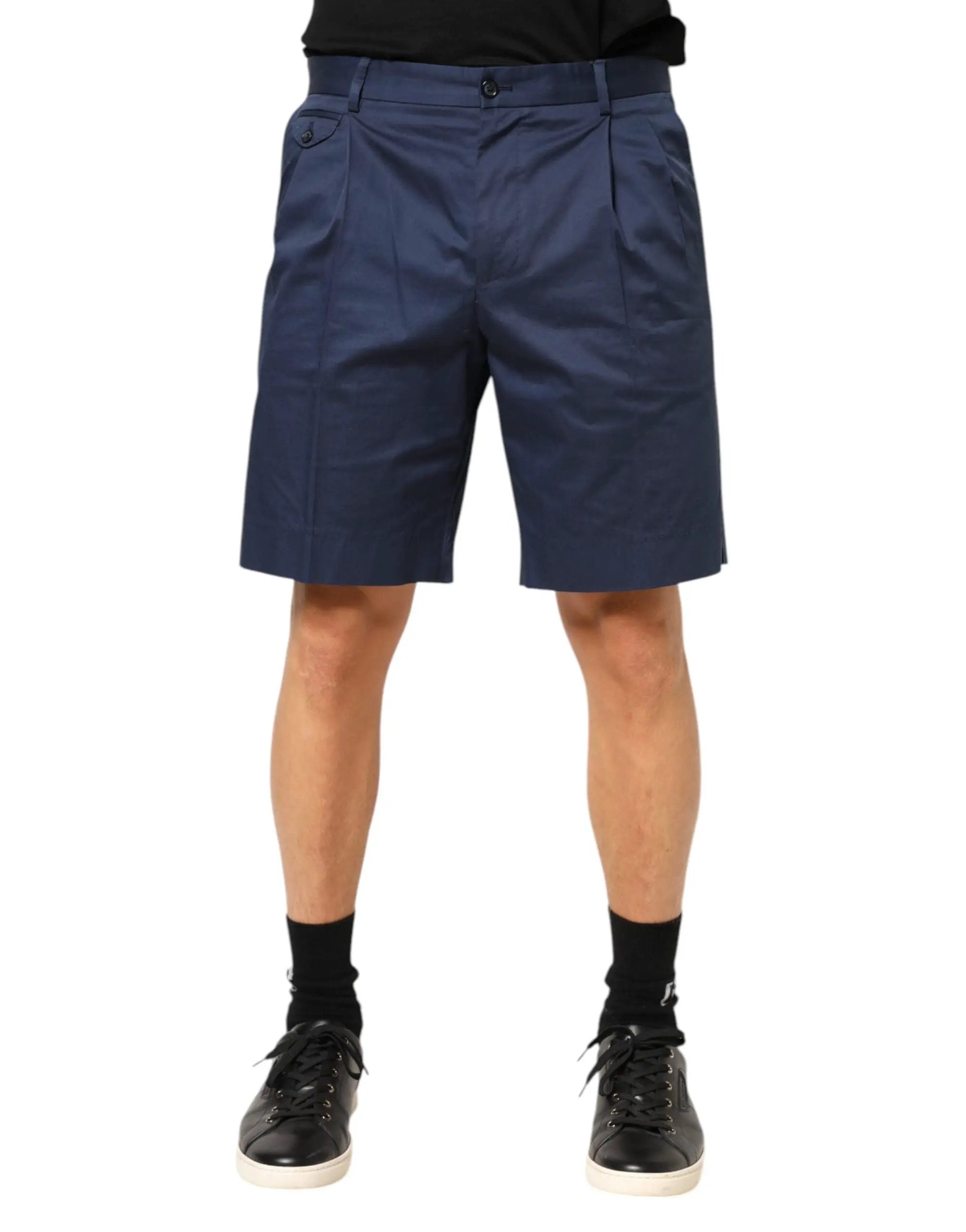 Dolce & Gabbana Blue Cotton Stretch Mid Waist Bermuda Shorts by Dolce & Gabbana