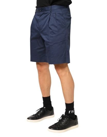 Dolce & Gabbana Blue Cotton Stretch Mid Waist Bermuda Shorts by Dolce & Gabbana