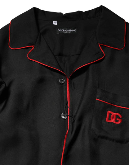 Dolce & Gabbana Black Red Contrast Trim Silk Casual Shirt by Dolce & Gabbana