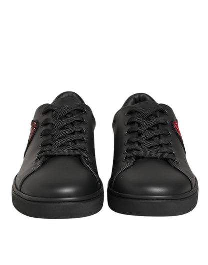 Baskets Dolce & Gabbana femme cœur en cristaux en cuir noir – LA12923