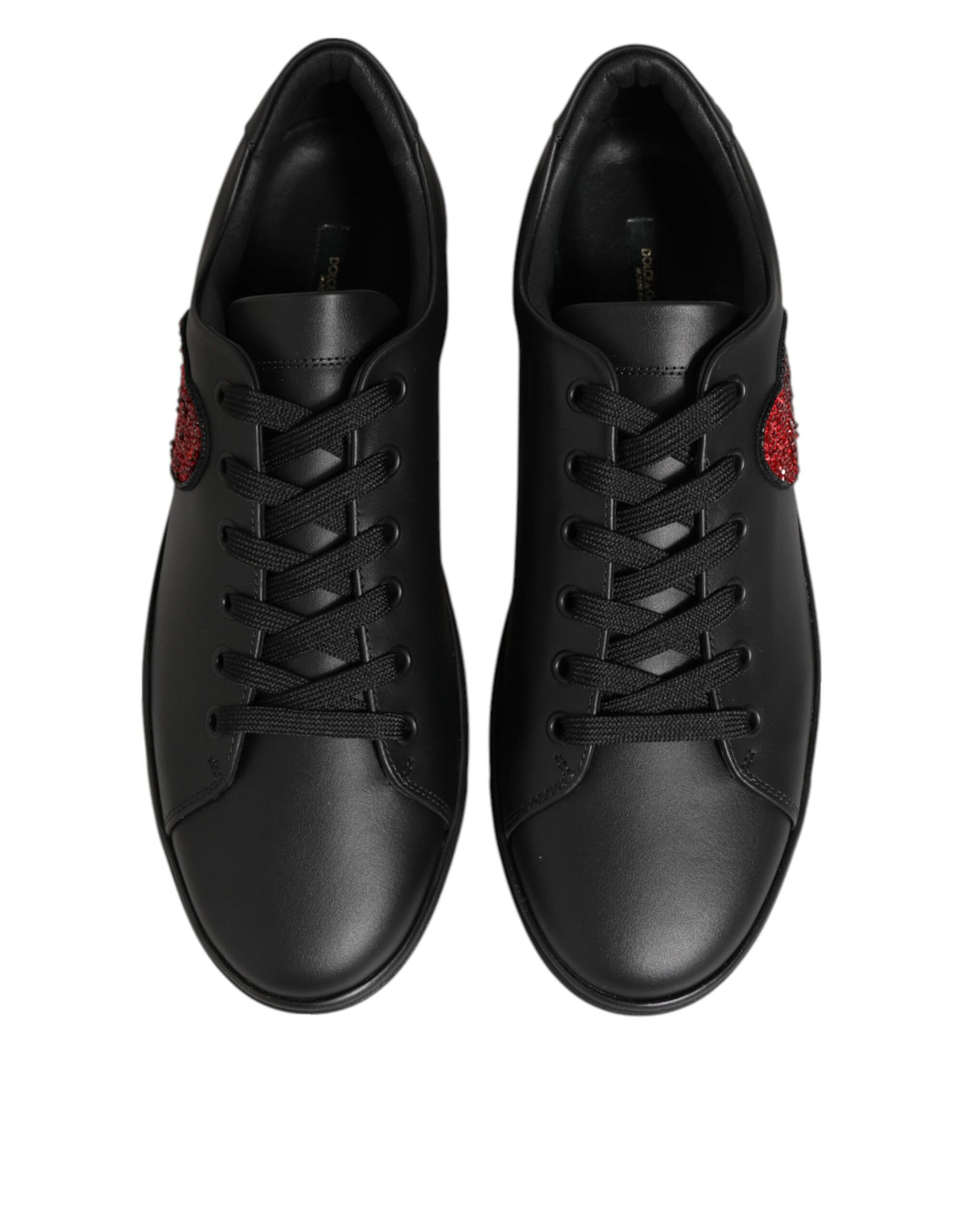 Baskets Dolce & Gabbana femme cœur en cristaux en cuir noir – LA12923