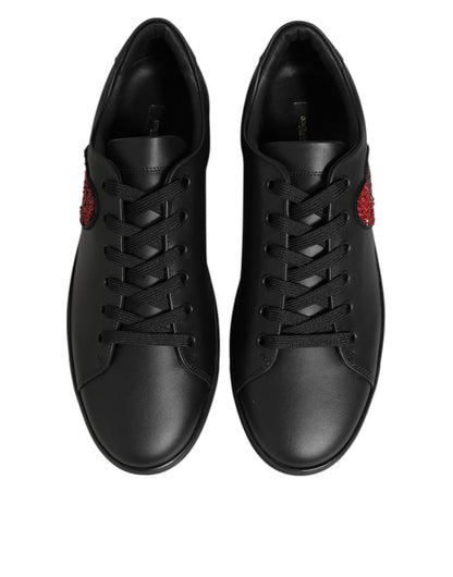 Baskets Dolce & Gabbana femme cœur en cristaux en cuir noir – LA12923
