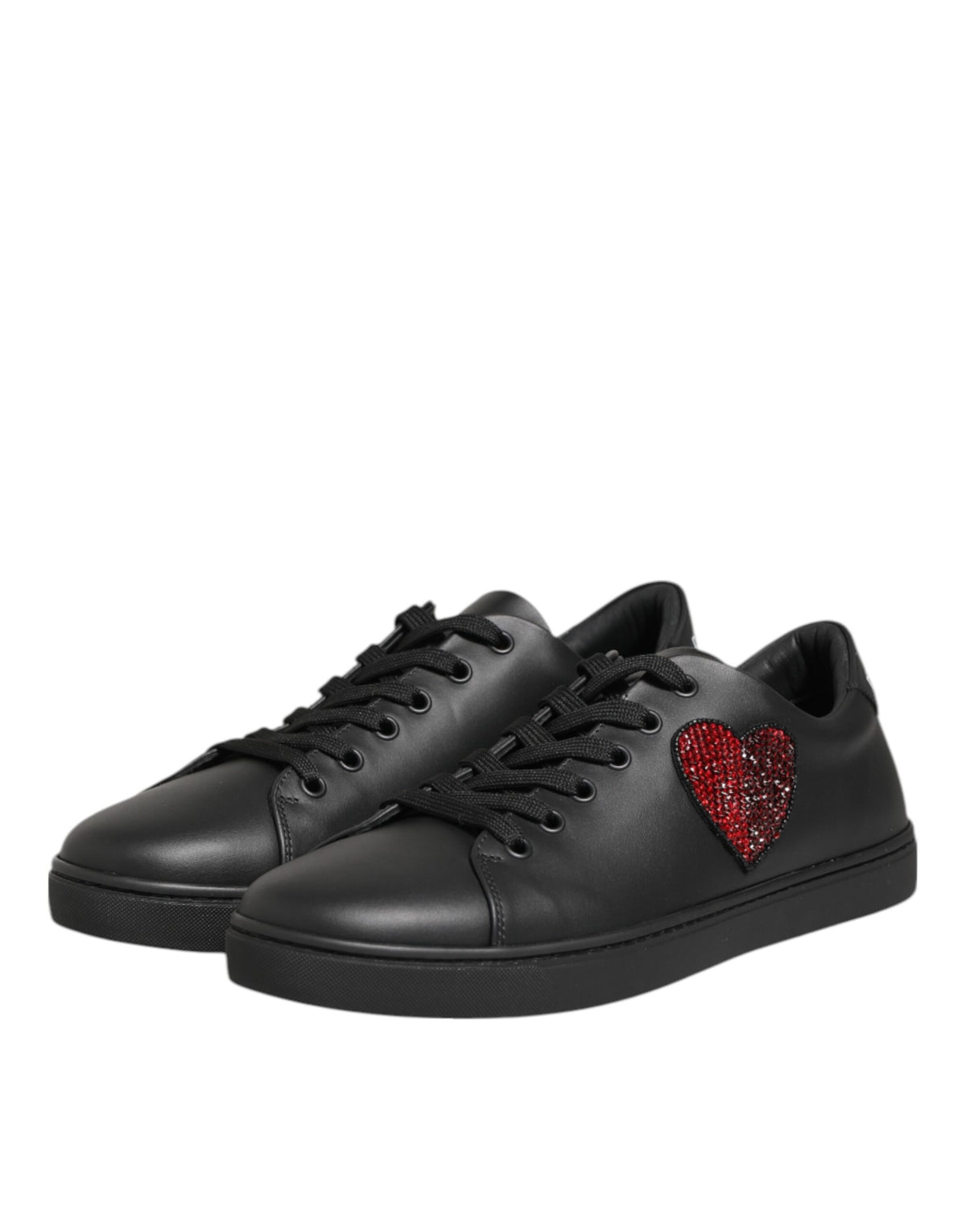 Baskets Dolce & Gabbana femme cœur en cristaux en cuir noir – LA12923