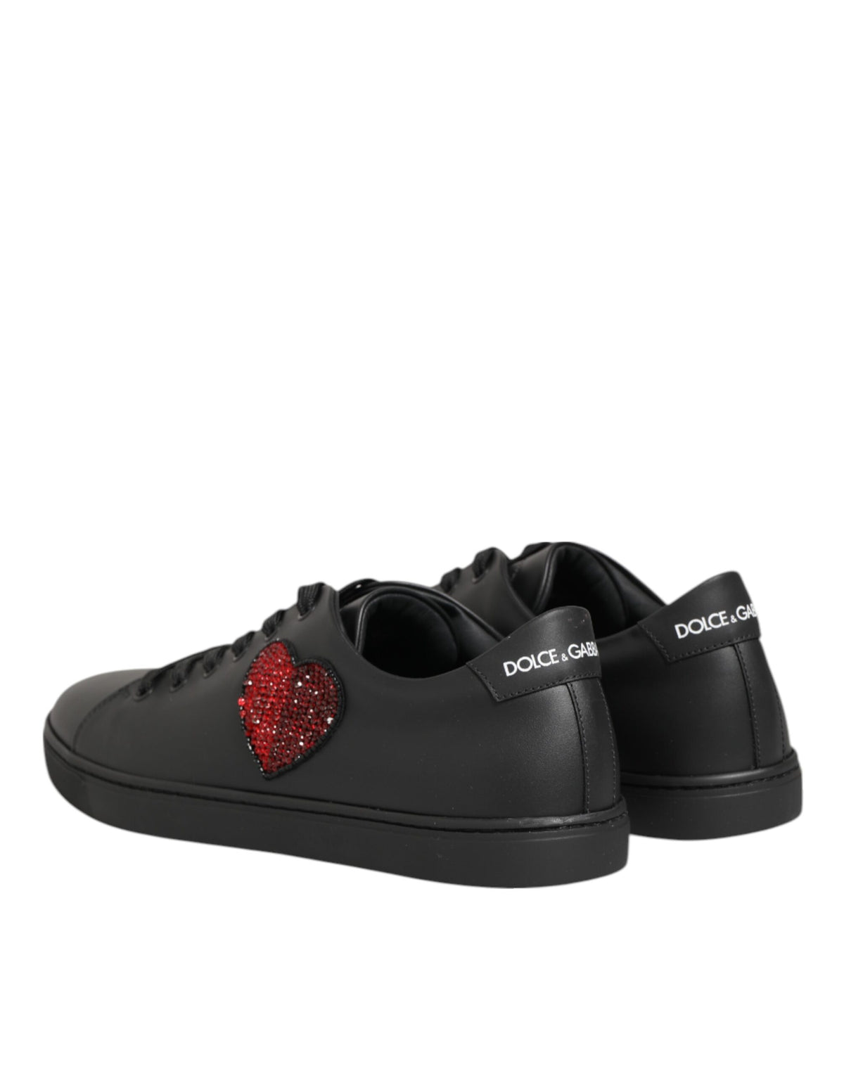 Baskets Dolce & Gabbana femme cœur en cristaux en cuir noir – LA12923