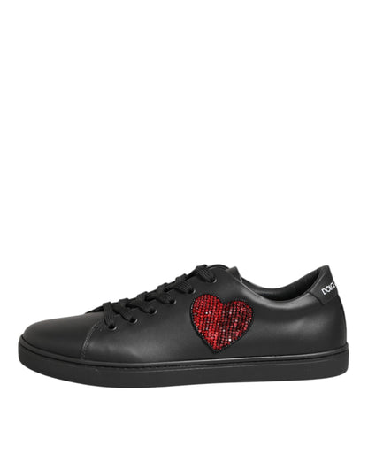 Baskets Dolce & Gabbana femme cœur en cristaux en cuir noir – LA12923