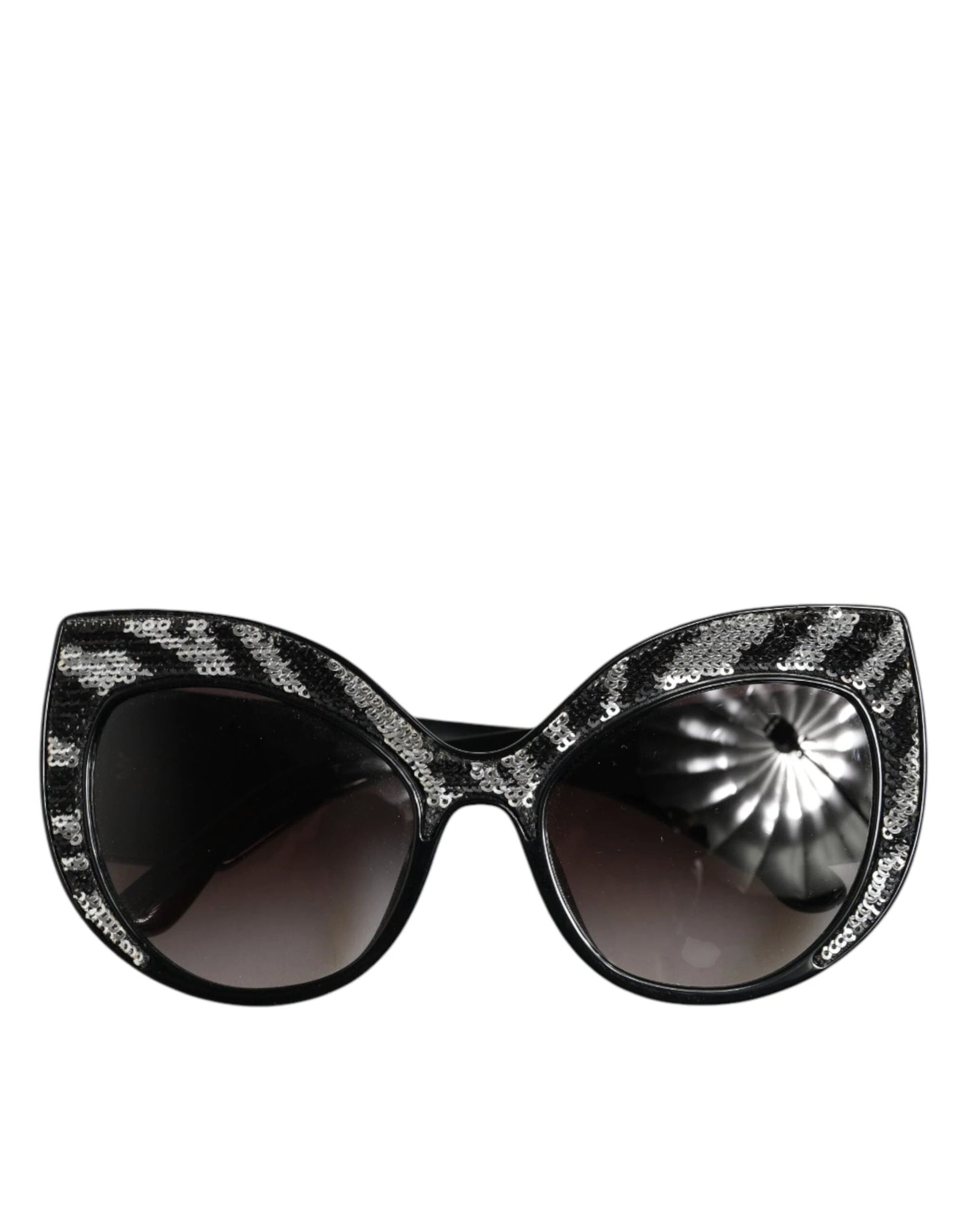 Dolce & Gabbana Black Silver Sequin Butterfly Polarized Sunglasses by Dolce & Gabbana