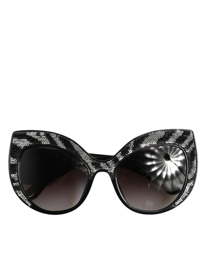 Dolce & Gabbana Black Silver Sequin Butterfly Polarized Sunglasses by Dolce & Gabbana