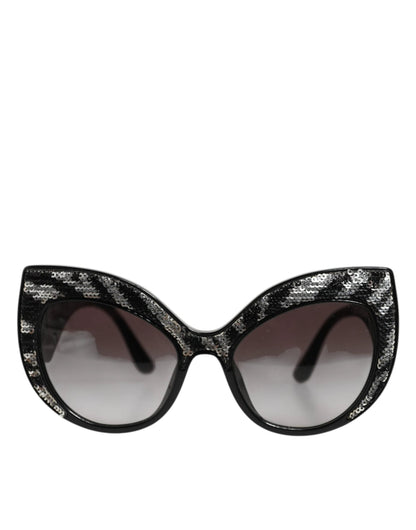Dolce & Gabbana Black Silver Sequin Butterfly Polarized Sunglasses by Dolce & Gabbana