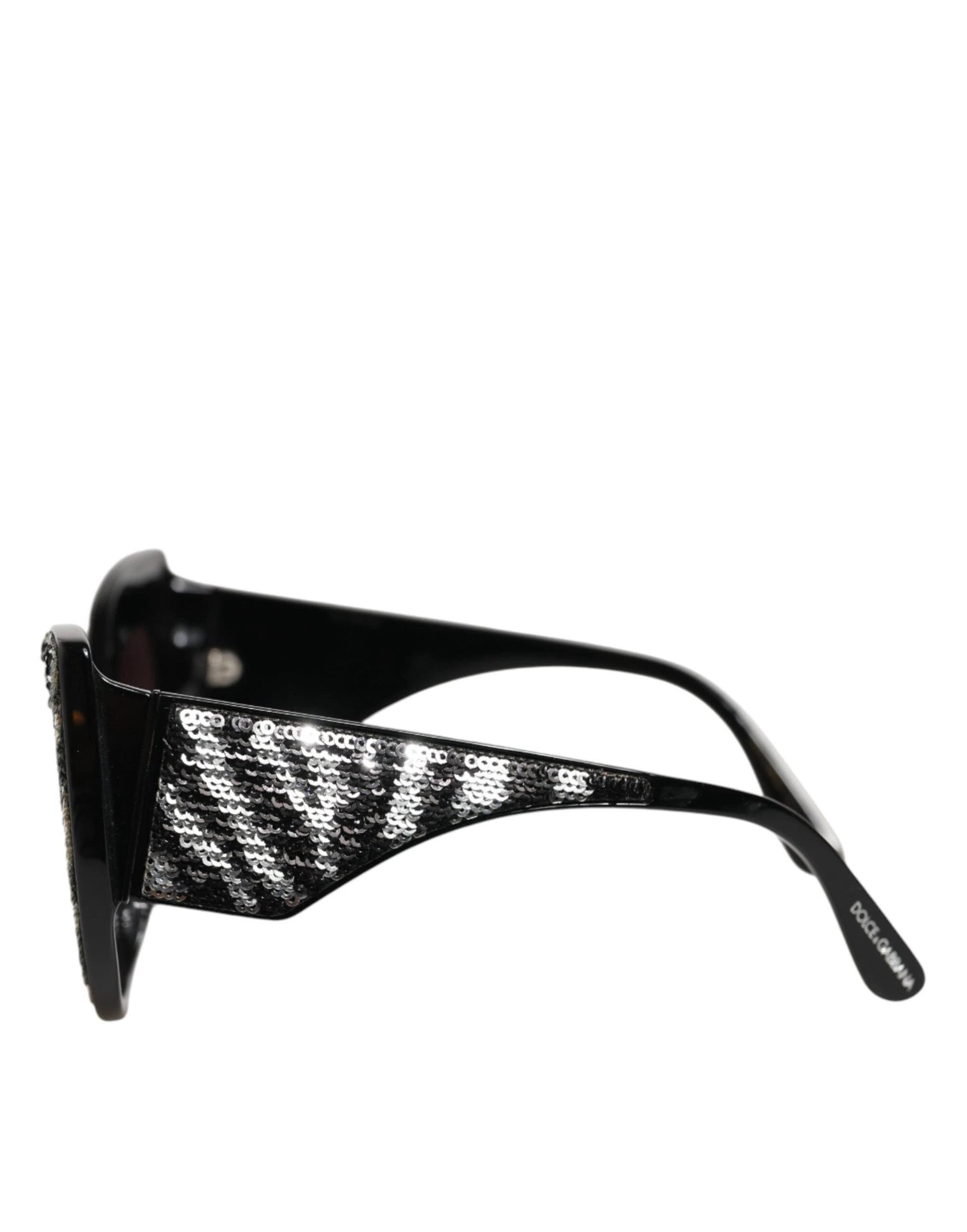 Dolce & Gabbana Black Silver Sequin Butterfly Polarized Sunglasses by Dolce & Gabbana