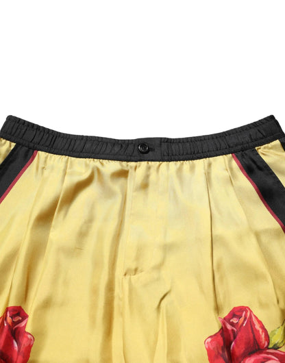 Dolce & Gabbana Yellow Floral Print Silk Men Bermuda Shorts by Dolce & Gabbana