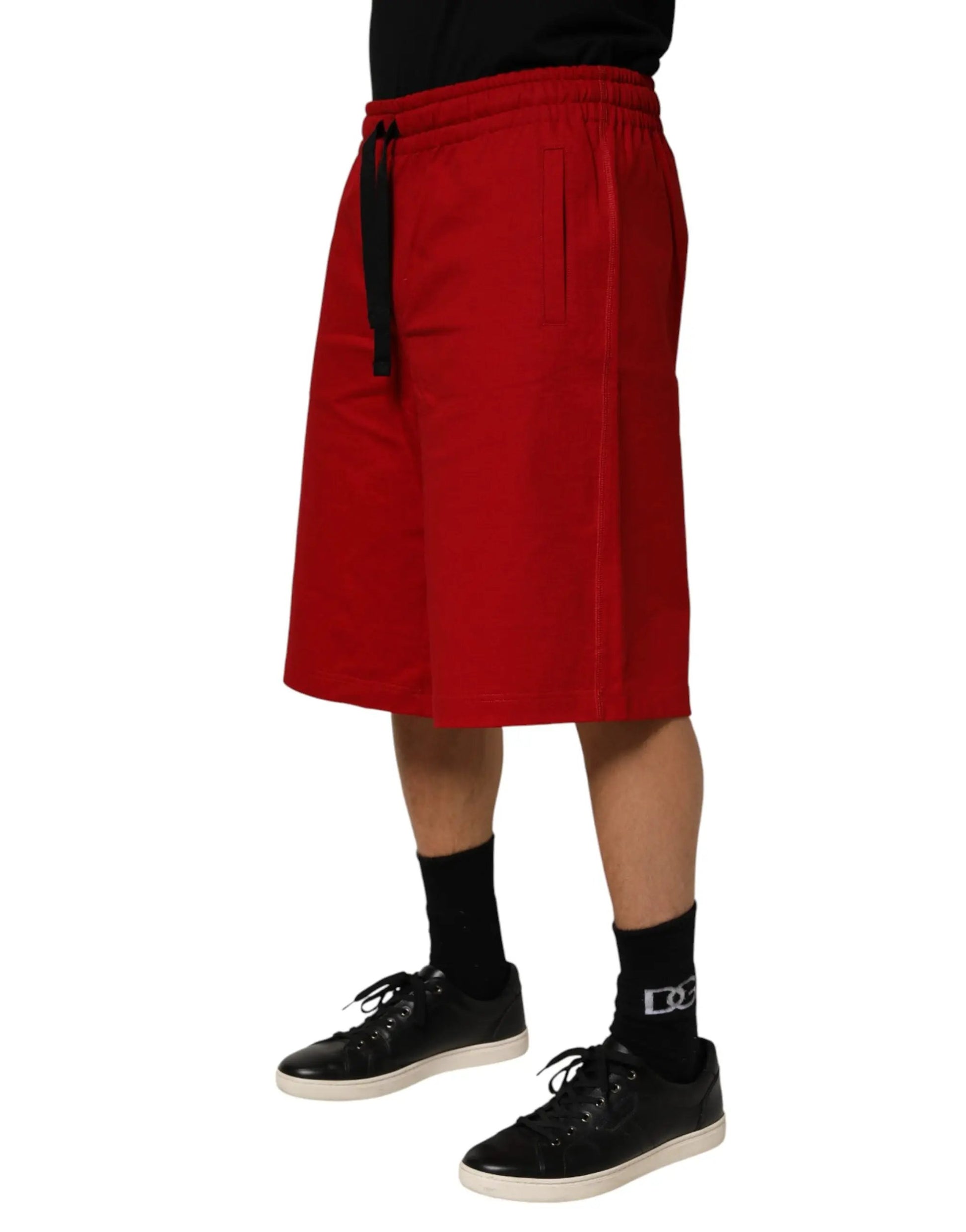 Dolce & Gabbana Red Cotton MidWaist Drawstring Bermuda Pants by Dolce & Gabbana
