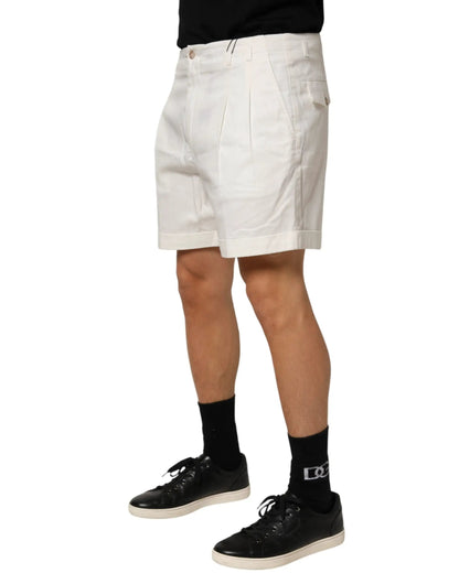 Dolce & Gabbana White Cotton Mid Waist Men Bermuda Shorts by Dolce & Gabbana