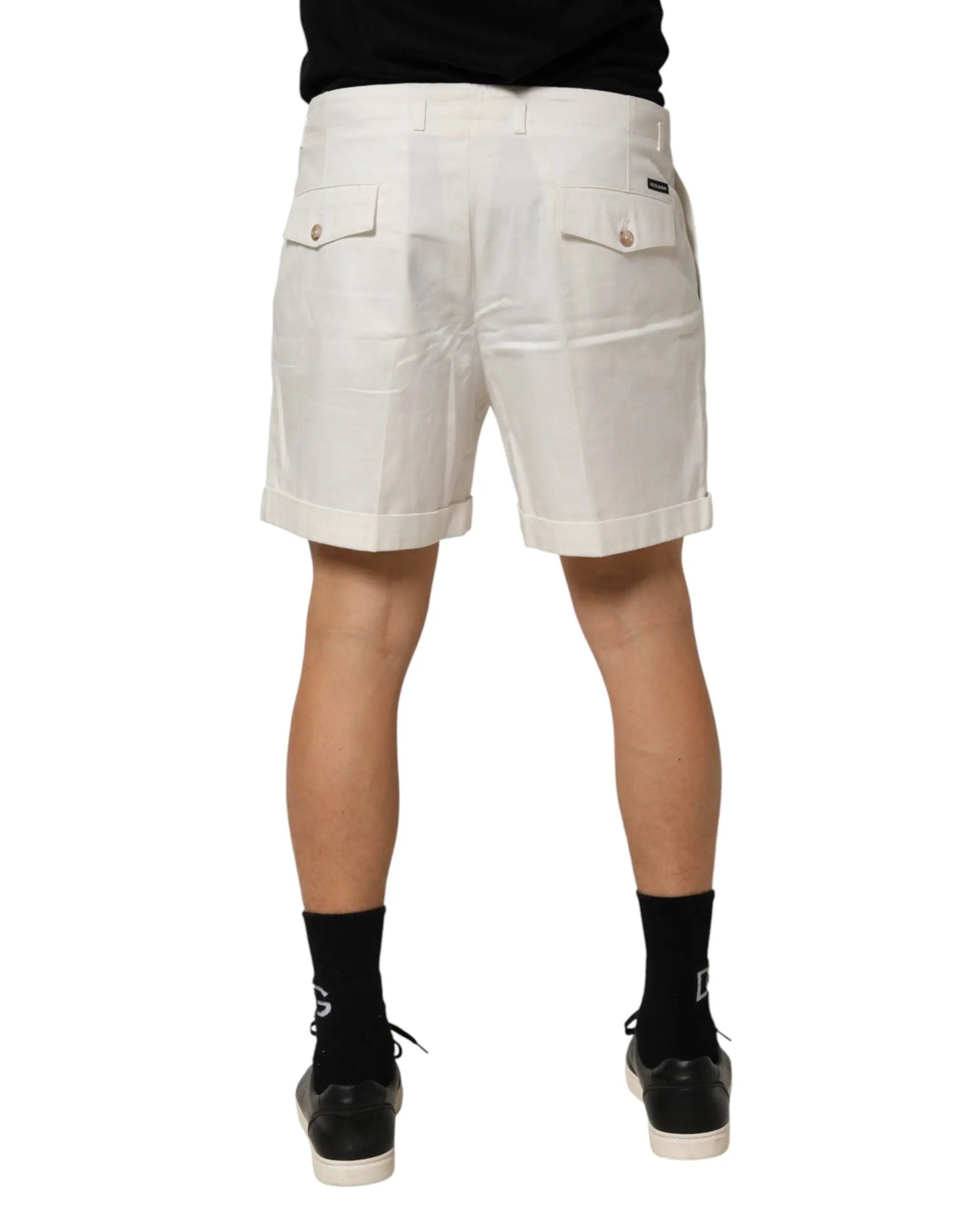 Dolce & Gabbana White Cotton Mid Waist Men Bermuda Shorts by Dolce & Gabbana