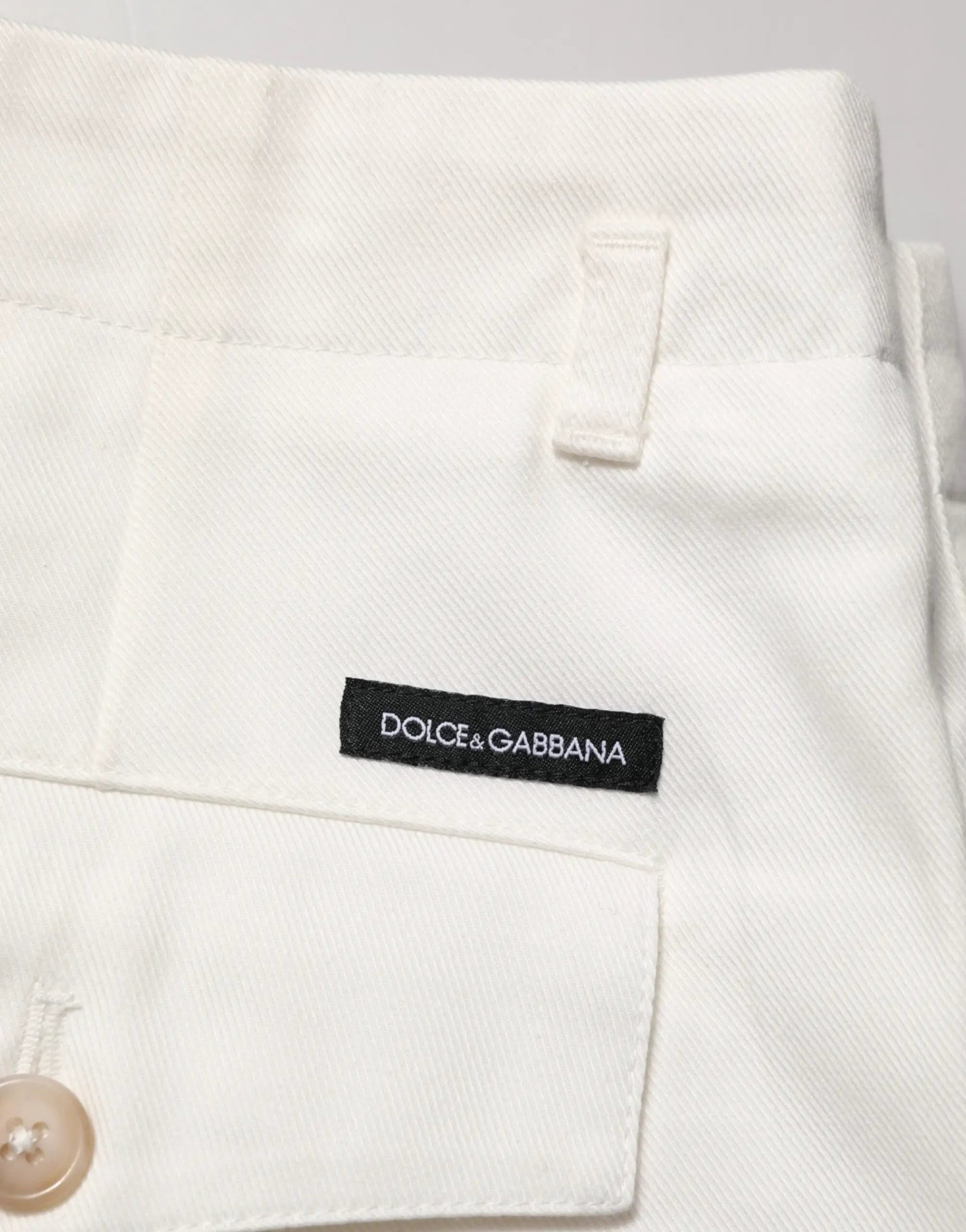Dolce & Gabbana White Cotton Mid Waist Men Bermuda Shorts by Dolce & Gabbana