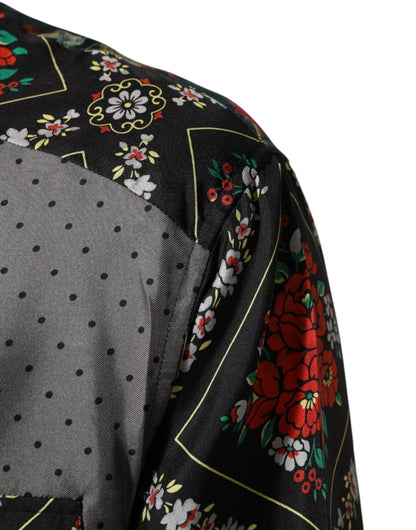 Dolce & Gabbana Multicolor Patchwork Long Sleeves Silk Shirt by Dolce & Gabbana