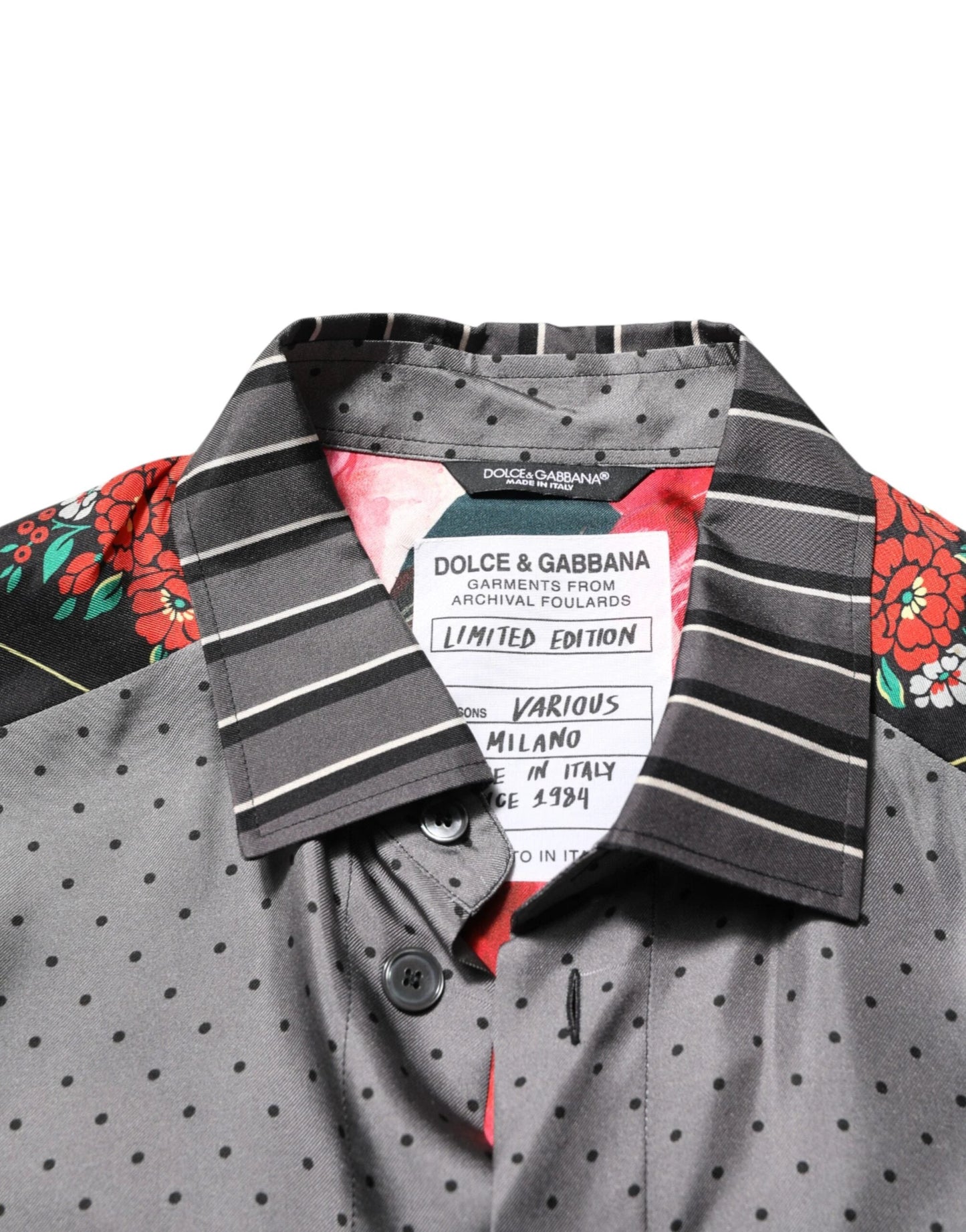 Dolce & Gabbana Multicolor Patchwork Long Sleeves Silk Shirt by Dolce & Gabbana
